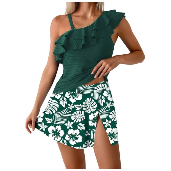 RFQWOVSR Women's Two Piece Tankini Swimsuits with Skirt Bottom,Tummy Control Bathing Suit Modest Swimwear M