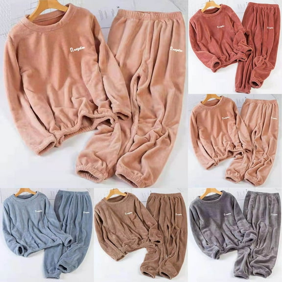 Antinious Women Solid Fleece Thickened Warm With Zipper Pockets Sleepwear Set Home Outfit,Pajamas for Women Set,Ladies Sleepwear Outfits,Coffee,Free Size