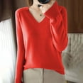 thumbnail image 2 of WUANDIXFA Chandails d'Automne pour Femmes Chandails pour Femmes Chandails à Col en V pour Femmes Chandails Légers pour Femmes Manches Longues Col Ras du Cou Léger Doux Chandail Tricoté Blouse Rouge,2TG, 2 of 4