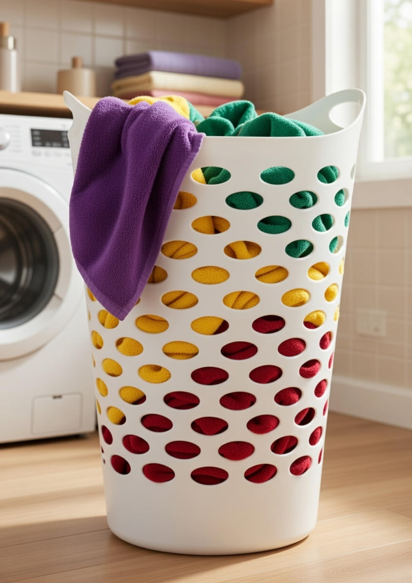 Large Ventilated Plastic Laundry Hamper 26" Tall White - Breathable Holes Design with Comfort Carry Handles for Bedroom Bathroom Dorm