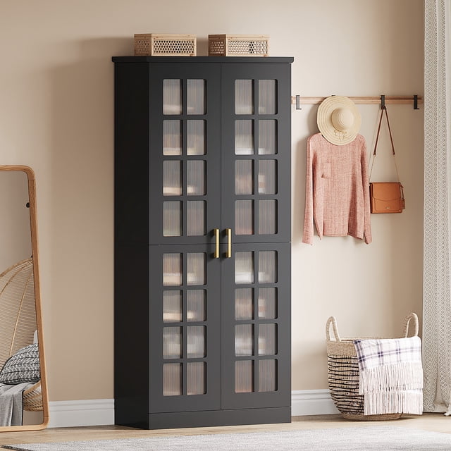 71-Inch Tall Shoe Cabinet with Doors, 8-Tier Shoe Storage Cabinet with Adjustable Shelves, Modern Shoe Organizer Shoe Rack Cabinet for Entryway, Black