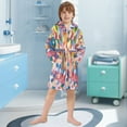 thumbnail image 5 of FORMRS Niños Bathrobe Unisex Hooded Robe Soft Plush Pajamas Sleepwear, Size 10-12T, Light Colorful Circles, 5 of 7