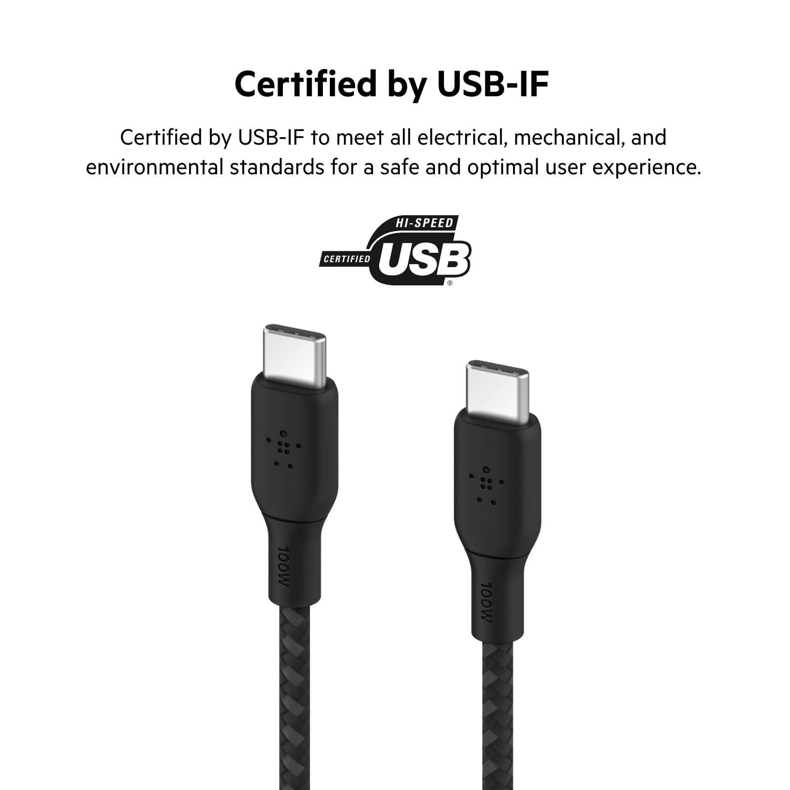 Belkin USB-C to USB-C Cable, BoostCharge Braided Power Cable (2M, 6.6ft), Fast Charging Cable w/ 100W Power Delivery, USB-IF Certified for iPhone 15, MacBook, Chromebook & More - Black