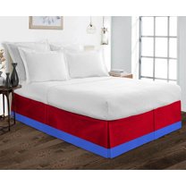 D.N.G. BEDDINGS 1 Piece Split Corner Two Tone Tailored Bed Skirt, Queen Size 12 Inch Deep Pocket, 800 Thread Count, 100% Egyptian Cotton, Solid Red/Royal Blue Color.