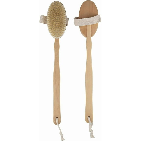 2-Pack Detachable Dry Brushing Body Brush - Long Handle Back Brush for Showering and Dry Brushing, 16.9 Inches - Back Scrubber for Shower