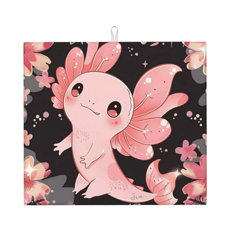 

Naloa Cute Axolotl Sakura Blossoms A Dish Drying Mat for Kitchen Counter Heat Resistant Drainer Mats Absorbent Draining Mat Dish Rack Pad 16 x18