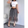 thumbnail image 4 of Womens Irregular Mesh Tulle Skirt High Waist Versatile Slimming Layered Tutu Skirt Gray L, 4 of 8