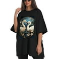 thumbnail image 4 of Plus Size Shirt for Women Black Tops for Women Short Sleeves Shirt for Women Swans T Shirt Crewneck Shirt for Women XL, 4 of 5