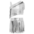 thumbnail image 2 of iiniim Girls Metallic Ballroom Latin Dance Dress Tassel Crop Top and Fringe Skirted Shorts 2 Piece Outfit Silver 16, 2 of 7