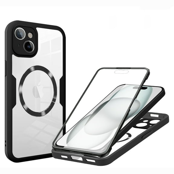 for iPhone 15 Case, Compatible with MagSafe [Built-in Screen Protector] 360 Full-Body Shockproof Rugged Clear Back Protective Dual-Layer Phone Cover for iPhone 15, Black