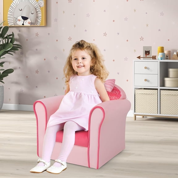 Kids Pink Couch, Children's Sofa Upholstered Armchair with Velvet Surface & High-Density Sponge