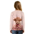 thumbnail image 2 of Xixirimido Highland Cow Roses Pink Printed Girls Long Sleeve Shirts Cute Kids Fashion Crew Neck Tunic Tops Tie-hem Tees for Fall Winter, Size 11-12, 2 of 7