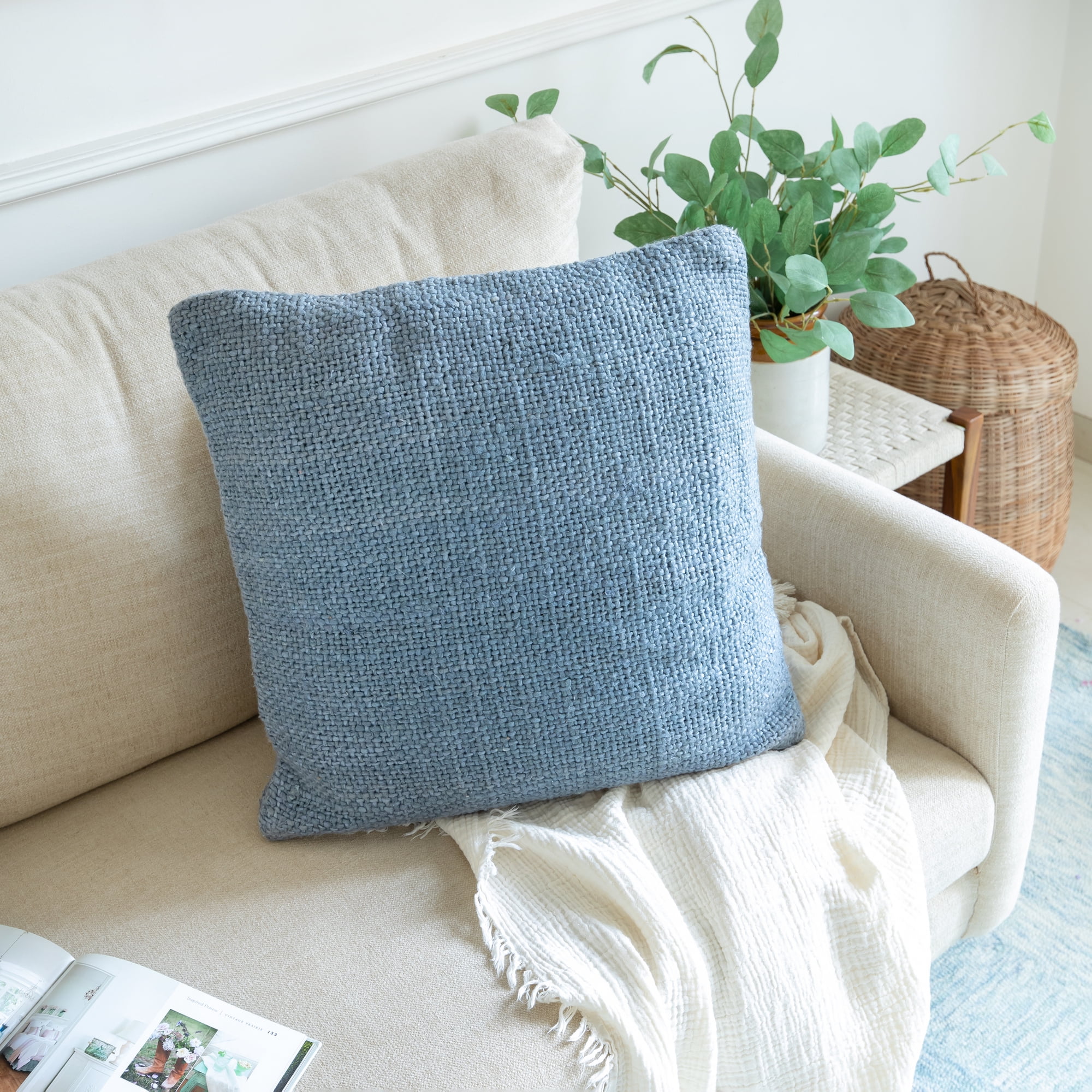 Harlow Hill Gavin Frost Blue Solid 20" x 20" Cotton Blend Adult Decorative Feather Filled Pillow