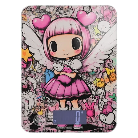 Digital Kitchen Food Scale Weight Grams Oz for Baking Cooking Coffee 11lb 0.05oz/1g Glass Cartoon Girl and Graffiti
