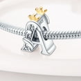 thumbnail image 2 of 925 Sterling Silver Crown Initial Charms - 26 Letters Alphabet Beads - Fits Bracelets - DIY Jewelry Gift, 2 of 31