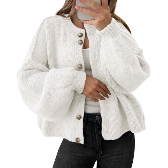 Chaqueta Saodimallsu de punto grueso extragrande para mujer, color blanco
