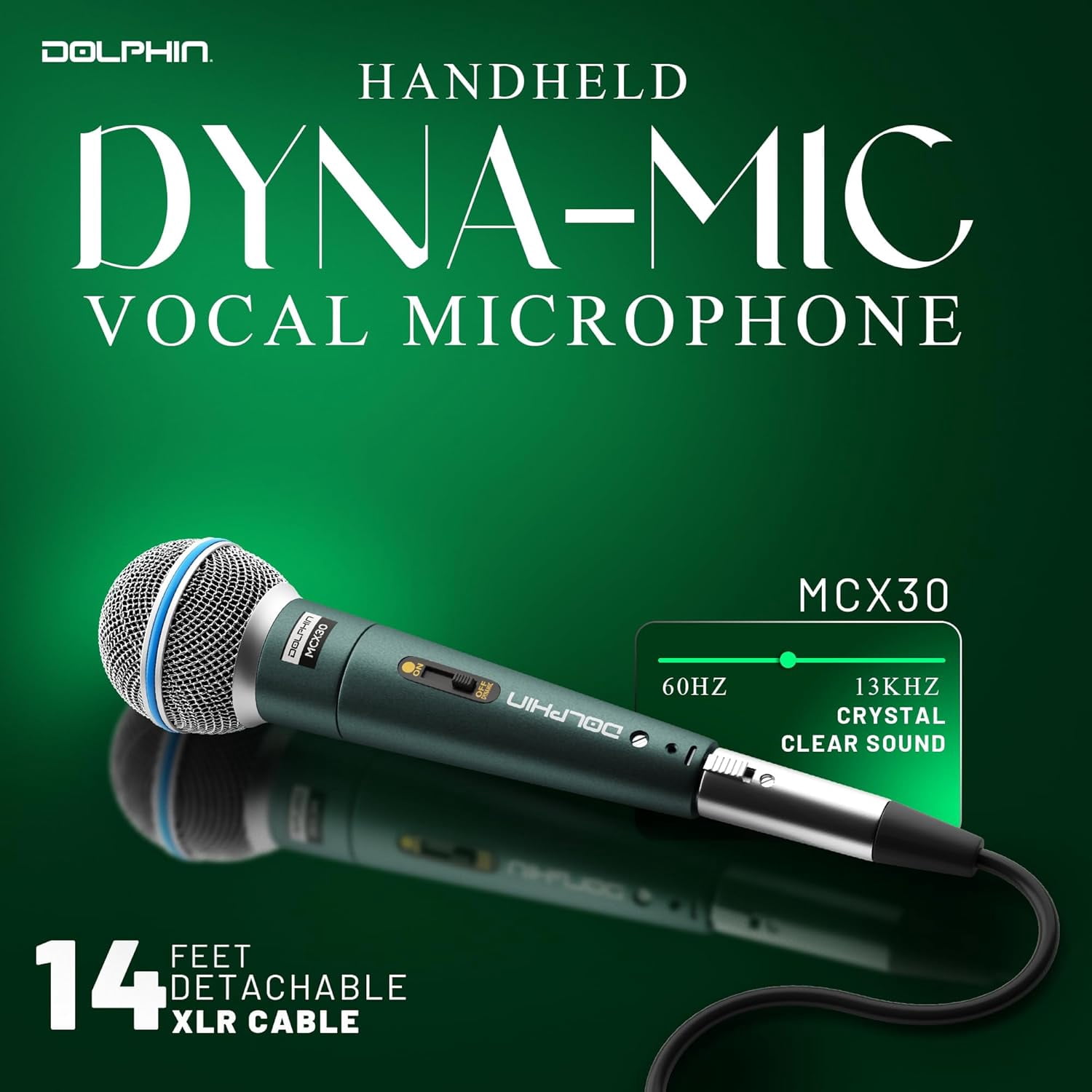 Dolphin MCX30 Handheld Dynamic Vocal Microphone, HQ Direct Connection Audio 1/4, Durable, Crystal Clear Sound, Detachable 14ft XLR Cable, Mic Stand Clip, & Carry Case