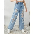thumbnail image 3 of OYYN Girls High Waisted Baggy Jeans Wash Distressed Ripped Wide Leg Denim Pants for Kids Streetwear & School, 3 of 7