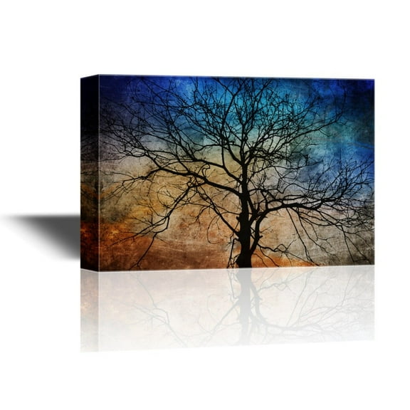 wall26 - Canvas Wall Art - Black Tree Branches on Abstract Colorful Background - Gallery Wrap Modern Home Art | Ready to Hang - 32x48 inches