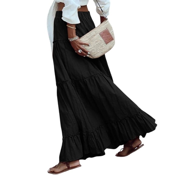 Women's Tiered Maxi Skirt Summer Spring Fashion 2026 High Waisted Long Flowy Casual Boho Beach Vacation Clothes
