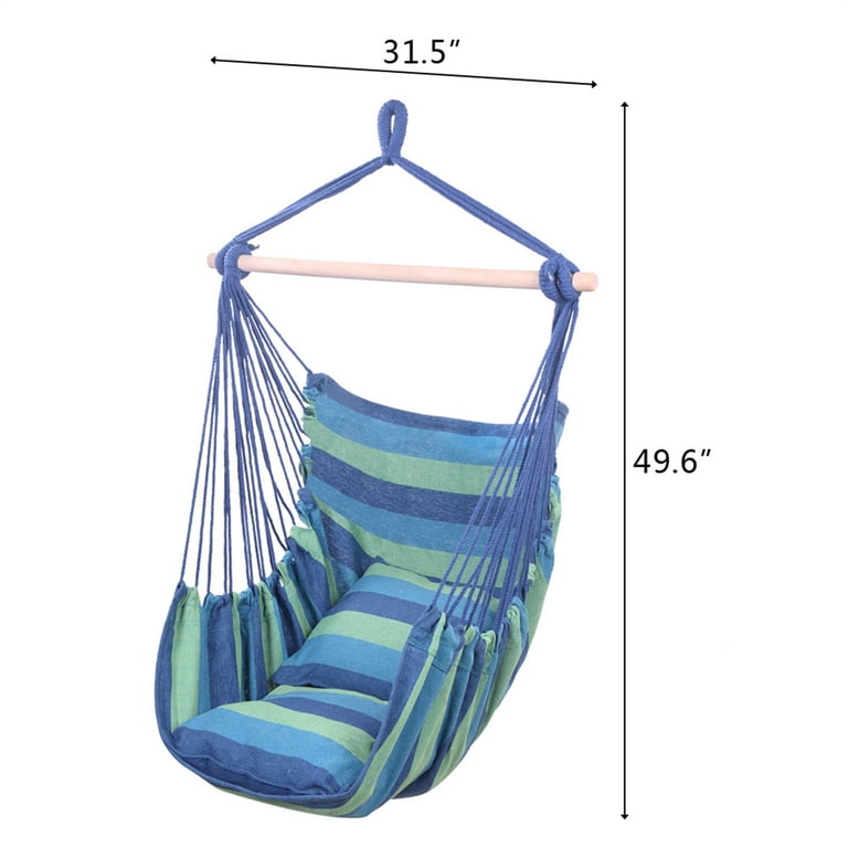 Outdoor Hanging Swing Cotton Hammock Chair with Pillows Blue