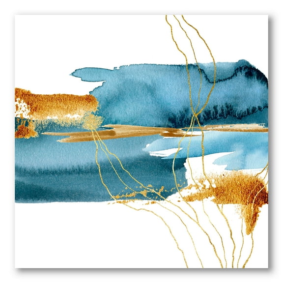 Designart ' Golden Laminaria Branch With Blue Underwater Plant ' Modern Canvas Wall Art Print