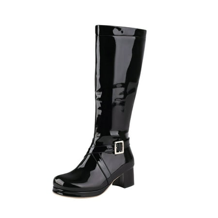 

Jungdeepe Women Mid Calf Boots Autumn And Winter Fashionable Solid Color Buckle Side Zipper Comfortable Thick Heel Square Heel Bog Boots Women Winter Wide Calf Womens Wide Calf Knee High Boots Leather