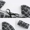 thumbnail image 5 of Rétro Plaid Puff Manches Robe Coréenne Mode Taille Haute Slim Robes Femmes Col Carré Robe Arc Noir XL, 5 of 5
