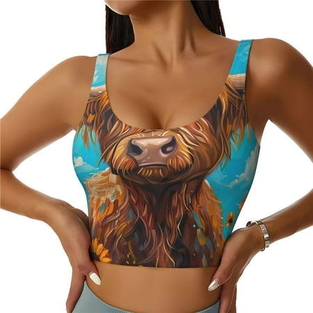 Matuu Cute Cow Sunflowers Art for Women s Sports Bra - Soft  Comfortable and Breathable Sports Vest for Yoga  Fitness  and Dance-Medium