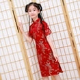 thumbnail image 6 of Mightlink Toddler Dress Exquisite Pattern Stand Collar Vivid Color Retro Style Super Soft Decorative Polyester Baby Girl Phoenix Print Cheongsams Dress for Club, 6 of 7
