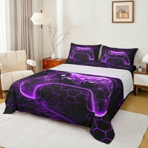 Manfei Video Gamepads 4pcs Bed Sheets for Teens Female Men,Geometric Honeycomb King Sheets,Black Purple Gamepads Super Cozy Sheet Set,Super Cozy Room Decor