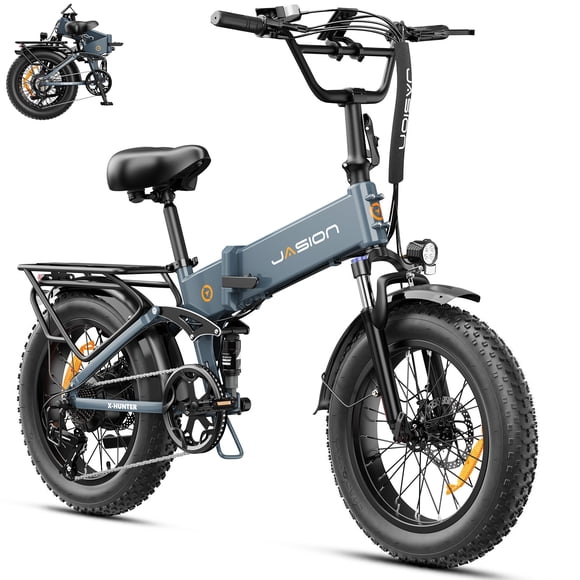 Jasion X-Hunter Electric Bike for Adults, 1400W Peak Motor Foldable Ebike with 48V 13AH Removable Battery, 20" Fat Tire Full Suspension Electric Bicycles, 30MPH 7-Speed Commuter E-Bike, UL 2849