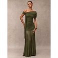 thumbnail image 5 of Green One-Shoulder Ruched Maxi Dress Formal Evening Gown, 5 of 30