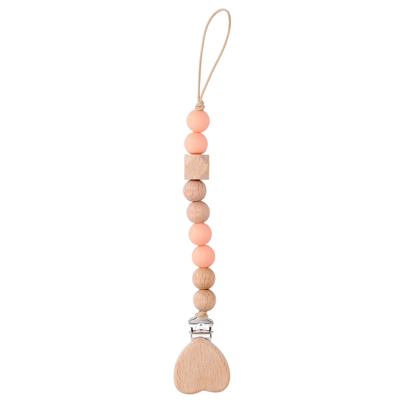 NFTIGB Silicone Baby Pacifier Clip Heart Shape Teething Toy Beech Wood Pacifier Holder for Infant Toddler, Rossy Red, 3.54 inches / 9 cm, Perfect Soothing Relief for Sensitive Gums
