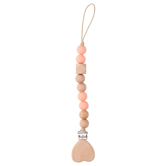 NFTIGB Silicone Baby Pacifier Clip Heart Shape Teething Toy Beech Wood Pacifier Holder for Infant Toddler, Rossy Red, 3.54 inches / 9 cm, Perfect Soothing Relief for Sensitive Gums