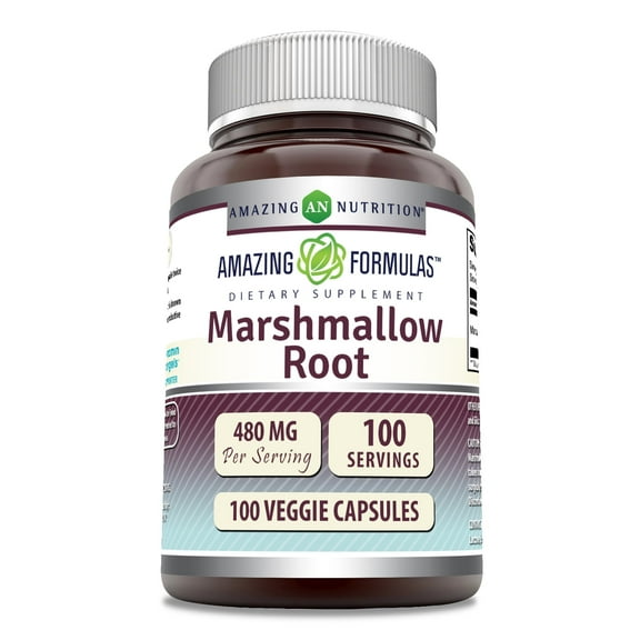 Amazing Formulas Marshmallow Root 480 Mg Per Serving 100 Veggie Capsules Supplement | Non-GMO | Gluten Free | Made in USA | Suitable for Vegetarians