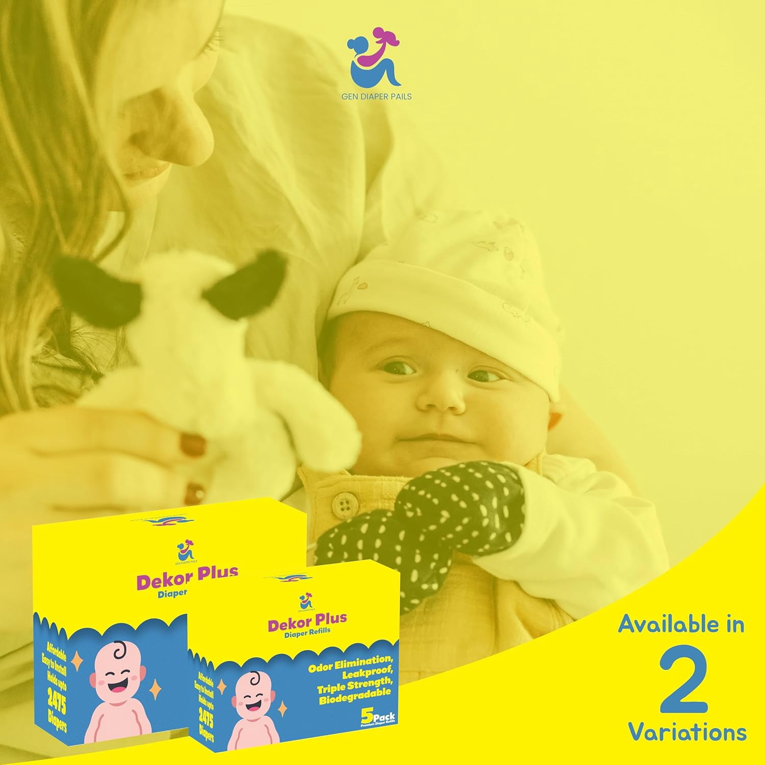 Gen Diaper Pails Dekor Plus Diaper Pail Refill, 9 Refill Liners, 30% Thicker, Leak-Proof, Powder Scent