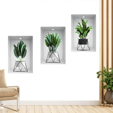 3 Pack Plants Wall Stickers 3D Green Plants Wall Art Decals for Living Room Bedroom Home Wall Decor