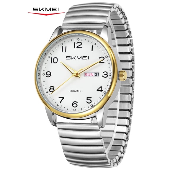 SKMEI Watches for Men Easy Reader Analog Mens Quartz Watch with Stainless Steel Expansion Band Luminous waterproof watch