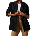 thumbnail image 2 of Vxararl Women's Notched Lapel Denim Blazer Long Sleeve Slim Jean Jacket with Pockets Button Down Casual Jean Cotton Coat for Party Office Oversized Blazers for Women Black XL, 2 of 6