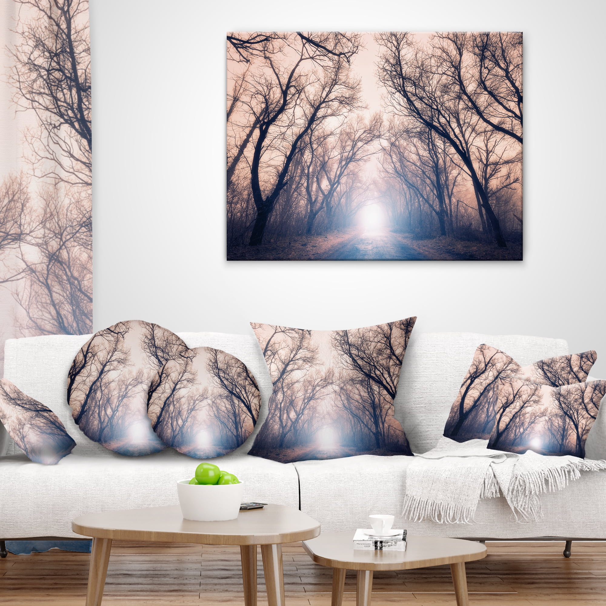 Designart Mysterious Sunlight in Forest - Landscape Photo Throw Pillow - 18x18