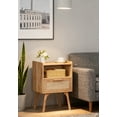 thumbnail image 4 of Natural Rattan Boho Side Table - Bedside Nightstand with Drawer & Open Shelf, Solid Wood Legs for Bedroom Dorm Small Spaces, 4 of 5