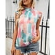 thumbnail image 2 of Camisa sin mangas con estampado multicolor para mujer Blusa con ribete con volantes y cuello redondo a la moda de poliéster para citas, 2 of 6
