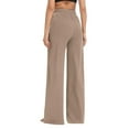 thumbnail image 3 of MIXUE Linen Pants Women Solid Color Wide Leg Drawstring Baggy Sweatpants High Waisted With Pockets Loose Yoga Trousers Womens Pants Daily-Wear,Brown,S, 3 of 6