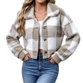 thumbnail image 2 of Tqcoqu Women's Plaid Jackets Long Sleeve Button Front Lapel Fuzzy Fashion Warm Winter Cropped Sherpa Coat, 2 of 7