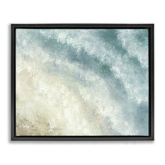 Stupell Industries Aerial Shore Foamy Waves Nautical & Beach Painting Black Floater Framed Canvas Art Print Wall Art, 21 x 17