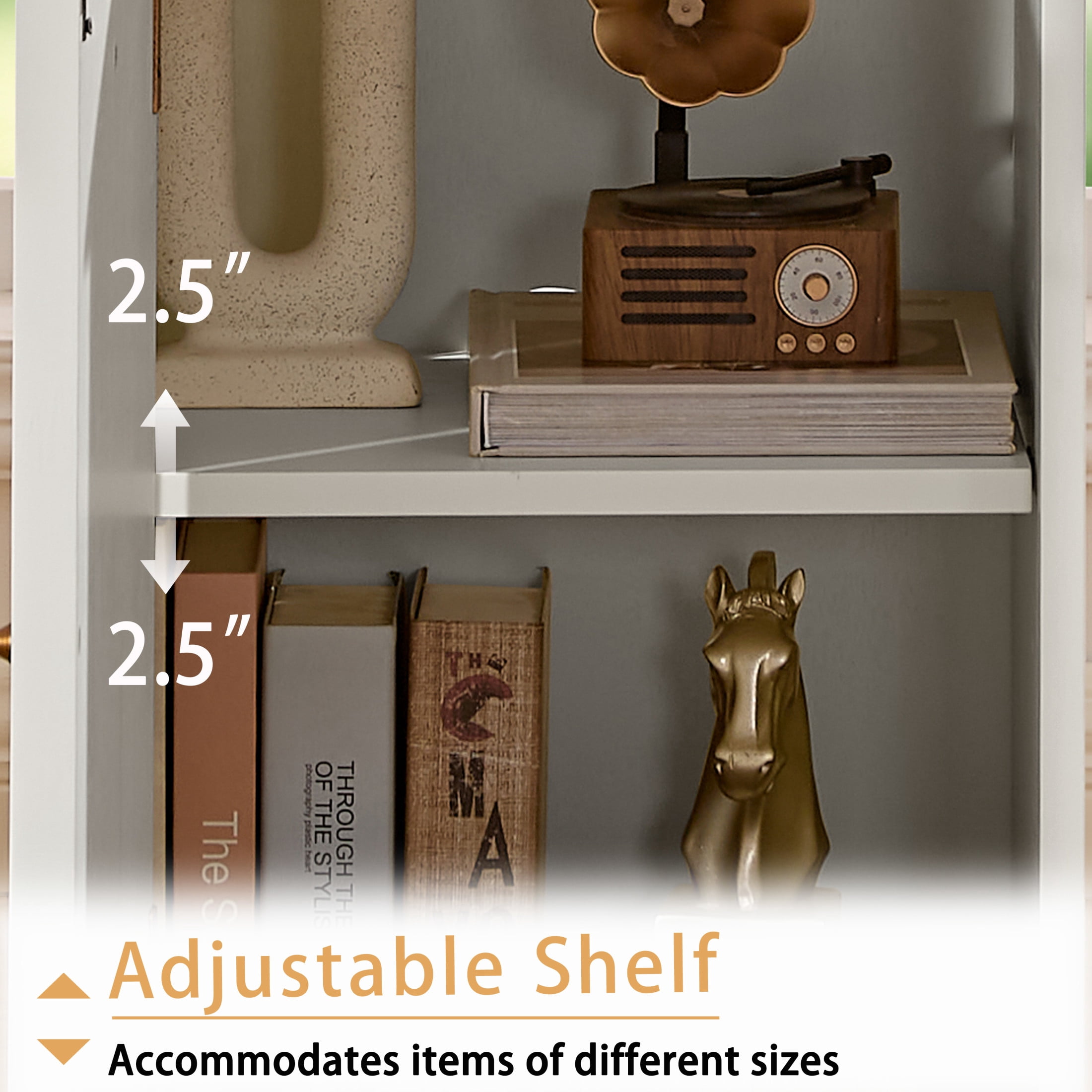 GDF Studio 27" Tall Mid-Century Modern Floor Cabinet with Door & Adjustable Shelf, White+Walnut