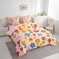 thumbnail image 3 of Feelyou Dreamy Floral Teens Bedding Comforter Set 7pcs, Cute Cherry Blossoms King Bedding Sets, Cartoon Pink Flower Reversible Bed Sheets, Super Cozy Room Decor, 3 of 8