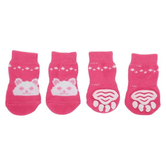 Unique Bargains Dog Socks Non-Slip Rabbit Pattern Socks 4 Pcs Pink S