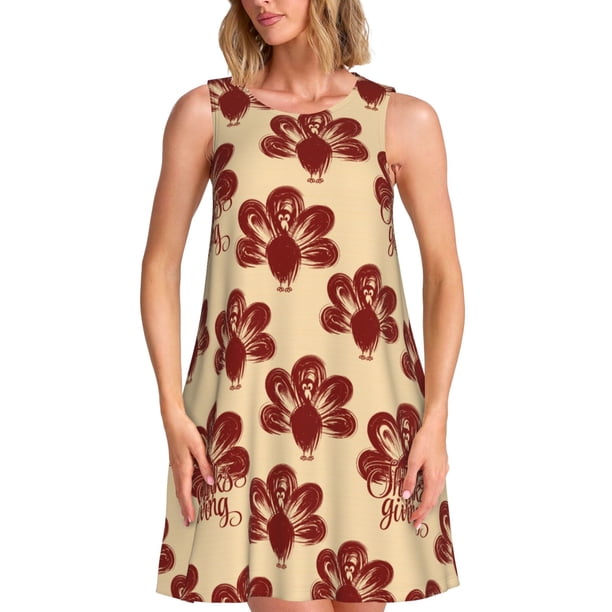 Disketp Thanksgiving Sketch Turkey para Vestido sin Mangas para Mujeres, Vestidos de Verano para Mujeres, Casual y Holgado para la Playa